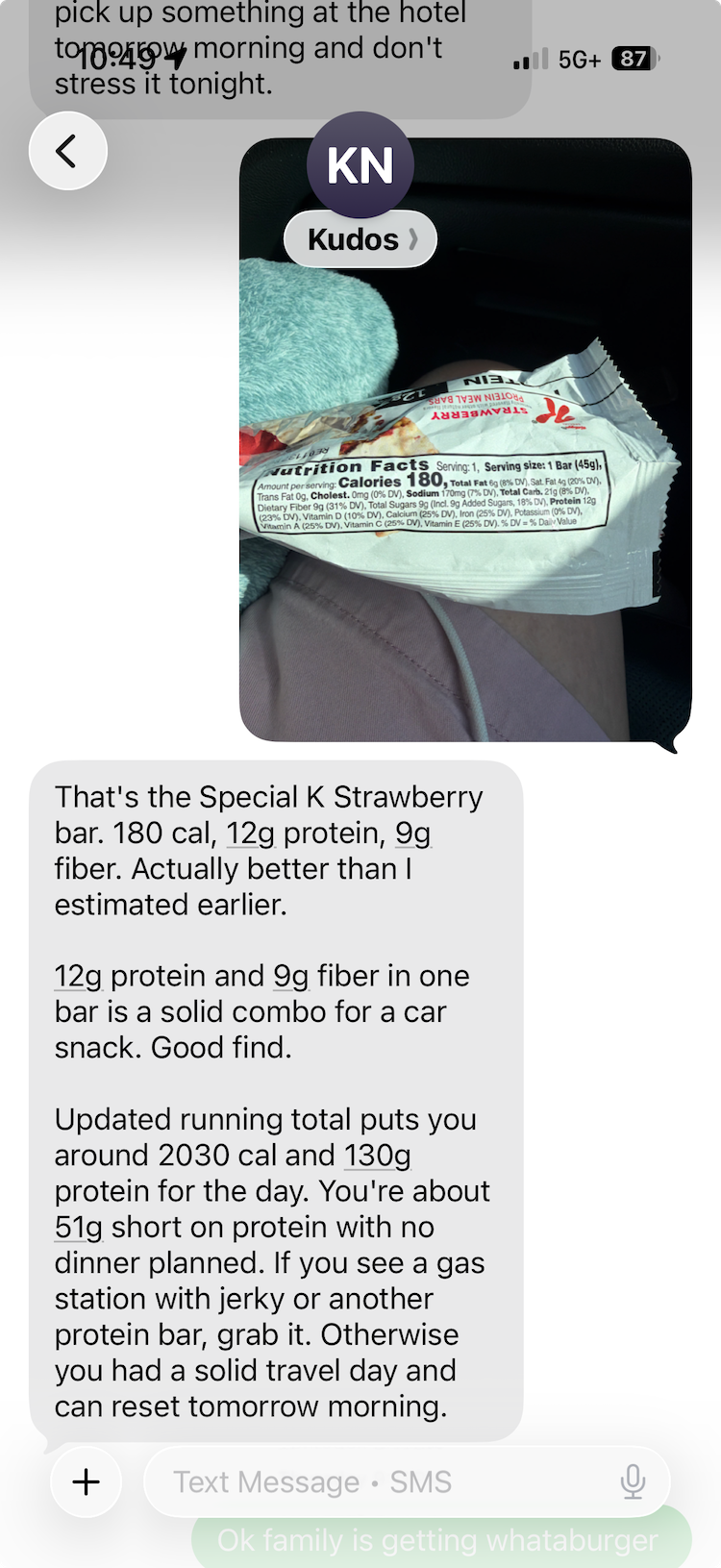 Short on protein with no dinner planned. kudos flagged it and suggested what to grab.